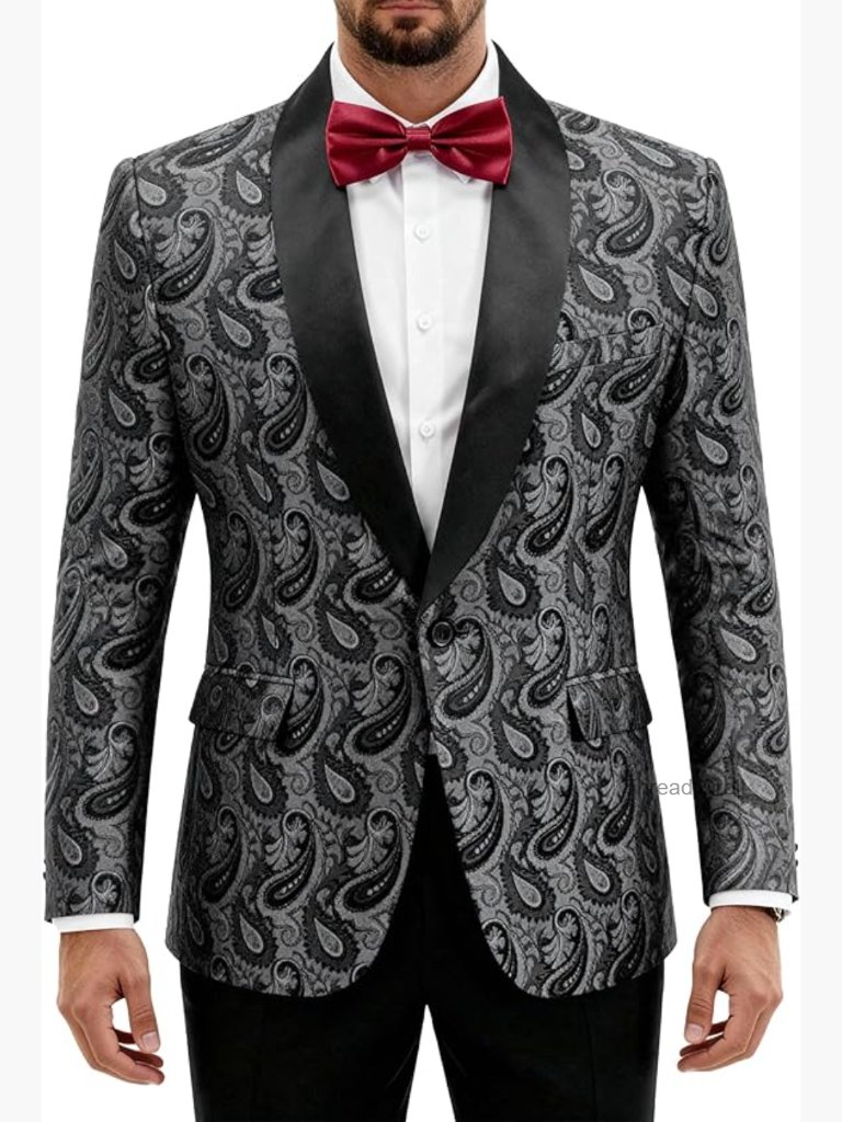 Men's Paisley Tuxedo Jacket One Button Dress Suit Blazer Floral Coat